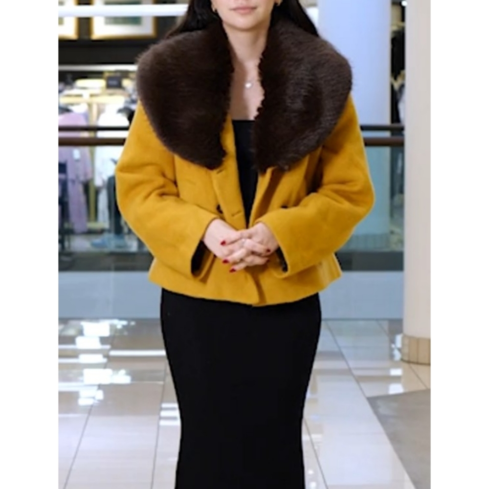 Reformation | Scarlet Double Breasted Wool Blend Jacket with Removable Faux Fur